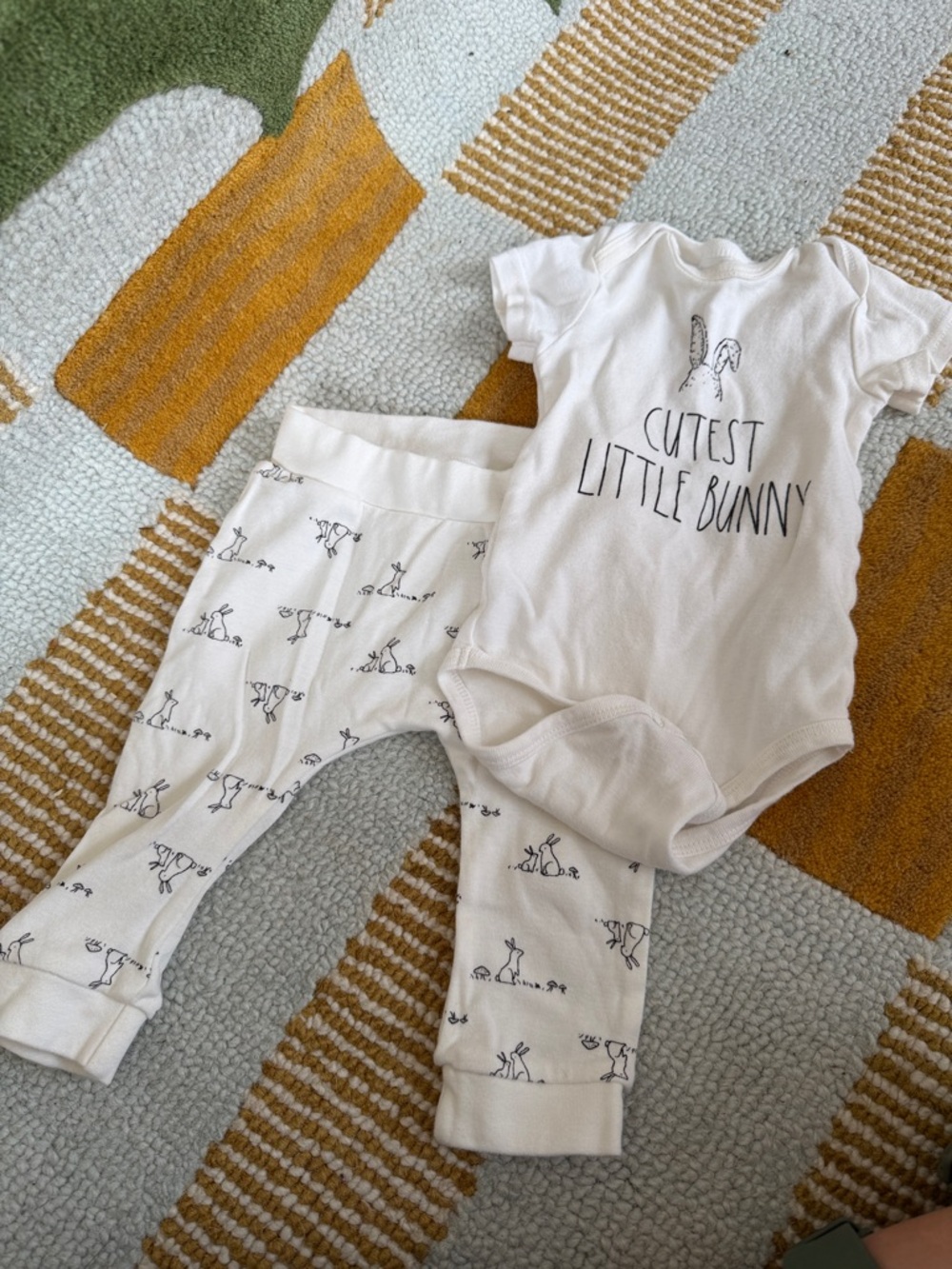 Rae Dunn “Cutest Little Bunny" Baby Onesie & Pants Set 6-9m